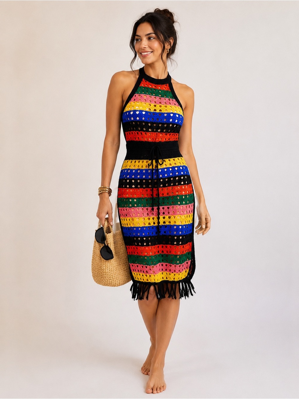 Capsule Crochet Halter Empire Waist Fringe Beach Dress